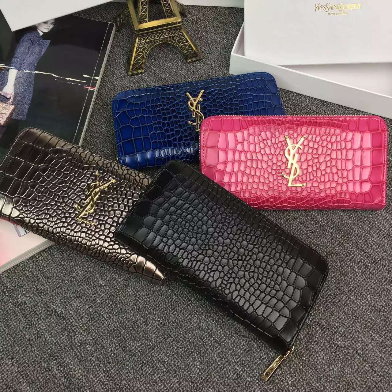 YSL鳄鱼纹牛皮女士名牌钱包 广州钱包批发 - 七七奢侈品